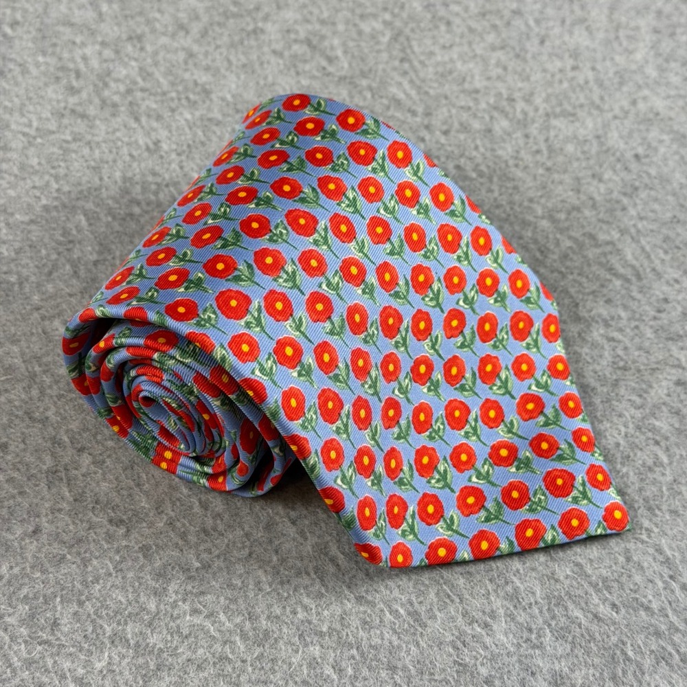 Vintage Banana Republic Mens Silk Tie Blue Red Floral Made Italy 57x3.75"